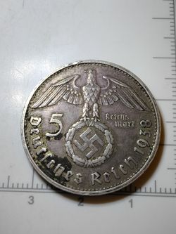 Rare G mint mark 1938 G German silver 5 Reichsmark XF Condition