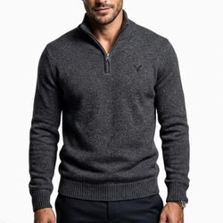 American Eagle Dark Academia Charcoal Grey Cotton Knit Quarter Zip Sweater S