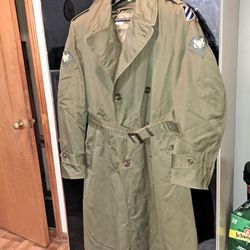 1952 Trench Coat Worn In Battle WW1 Has Inner Wool Liner