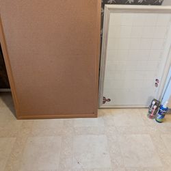 Cork Board, Dry Erase Calendar w/ markers and Dry Erase Cleaner