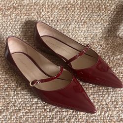 Stuart Weitzman Burgundy Patent Mary Jane Flats – Size 8B