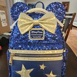 Disney Parks Minnie Make A Wish Blue Sequence Loungefly 