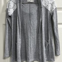 Abercrombie Kids Gray Hoodie Cardigan with Ivory Lace  - Size 11 / 12 - VGUC