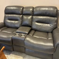 Gray Leather Manual Recliner Sofas 3&2 . Price Including Delivery 