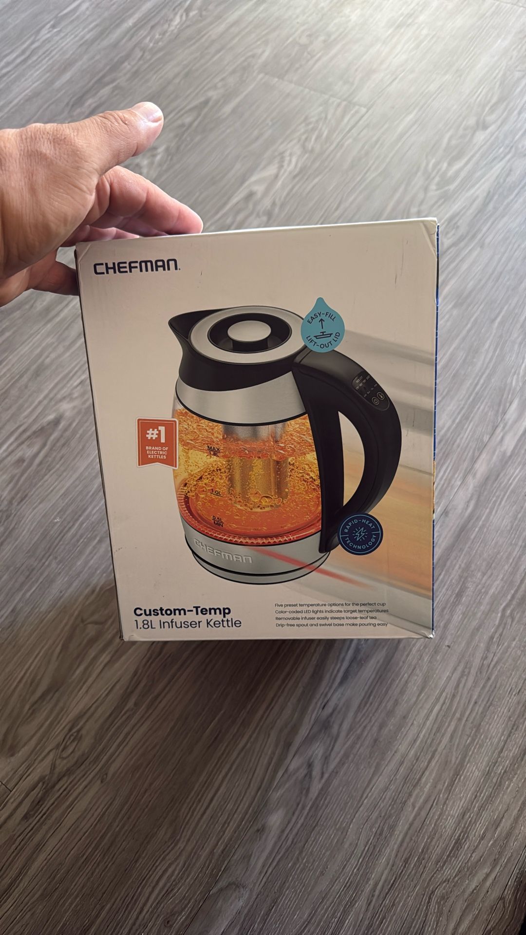 Chefman Electric Kettle with Temperature Control, 5 Presets LED Indicator Lights, Removable Tea Infuser, Glass Tea Kettle & Hot Water Boiler, 360° Swi
