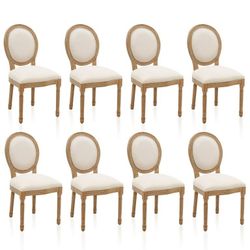 French Country Dining Chairs Set of 8, Upholstered Dining Room Chairs with Round Backrest, Linen Dining Chairs for Dining Room, Bedroom, Kitchen, Beig