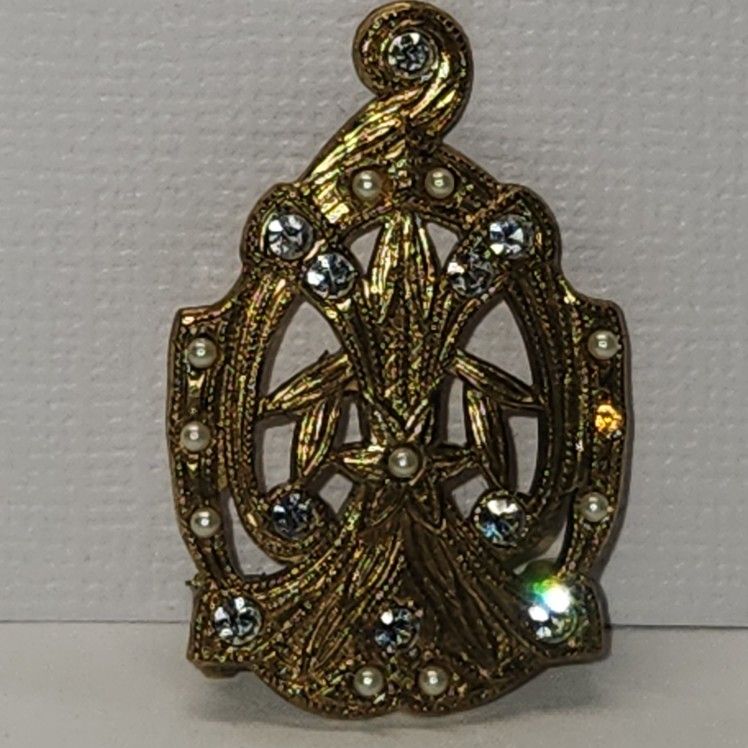 #2415, VICTORIAN BROOCH, SEA PEARLS AND CUBIC ZIRCONIA STONES