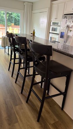 Set of 3 Black Wood Bar Stools