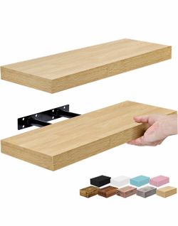 16 Inch Floating Shelves for Wall (2 Pack, Maple Wood)