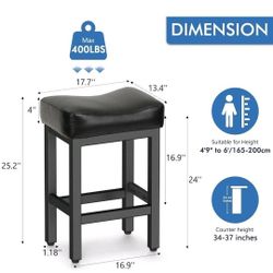 🔥 BRAND NEW Set of 3 – 24” Counter Height Bar Stools | Padded Faux Leather Seats | Heavy-Duty 400 lb Capacity
