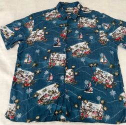 Batik Bay Shirt Men's 2XLarge Blue USA Flag Camp Button Up