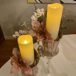Pink And Silver Mercury Glass Candle Holders