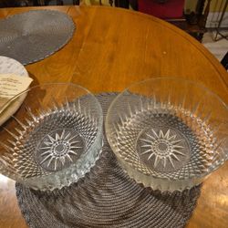 Two ARCOROC France Diamond crystal glass serving bowl