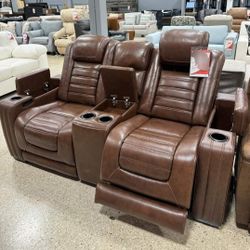 BACKTRACK CHOCOLATE POWER RECLINING LOVESEAT WITH CONSOLE