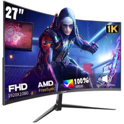 
"27'' Curved FHD Gaming Monitor – 1920x1080, AMD FreeSync, 100% sRGB, Built-in Stereo Speakers