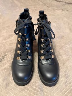 Black Lace-Up Combat Ankle Boots
