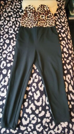 Leopard-Print Bustier Black Jumpsuit