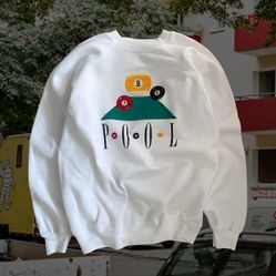 Vintage 90s White Pool Graphic Crewneck Sweatshirt