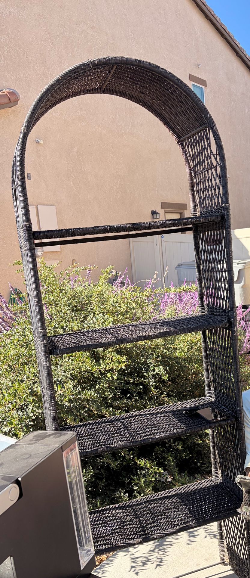 Wicker Rattan Bookcase Arched Shelf