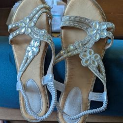 Silver Dressy Shoes/Sandals With Matching Handbag