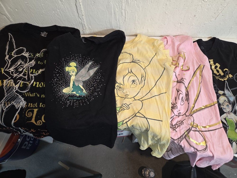 5 DISNEY junior Size LG-XL Tinker Bell Shirts