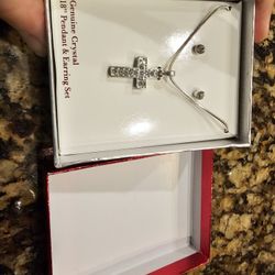 Genuine Crystal Cross Pendant And Earring Set