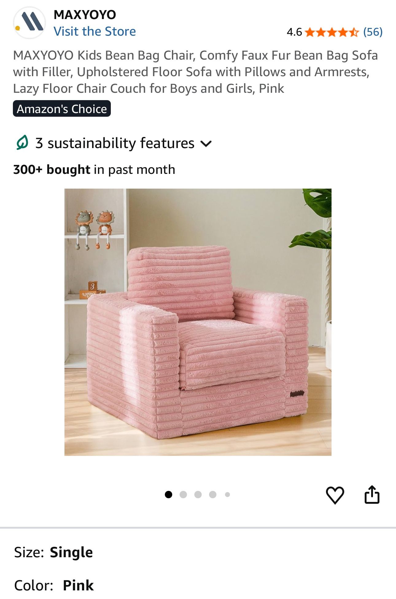 MAXYOYO Kids Bean Bag Chair, Comfy Faux Fur Bean Bag Sofa with Filler, Upholstered Floor Sofa with Pillows and Armrests, Lazy Floor Chair Couch for Bo