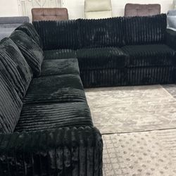 New 119x92 black corduroy sectional couch