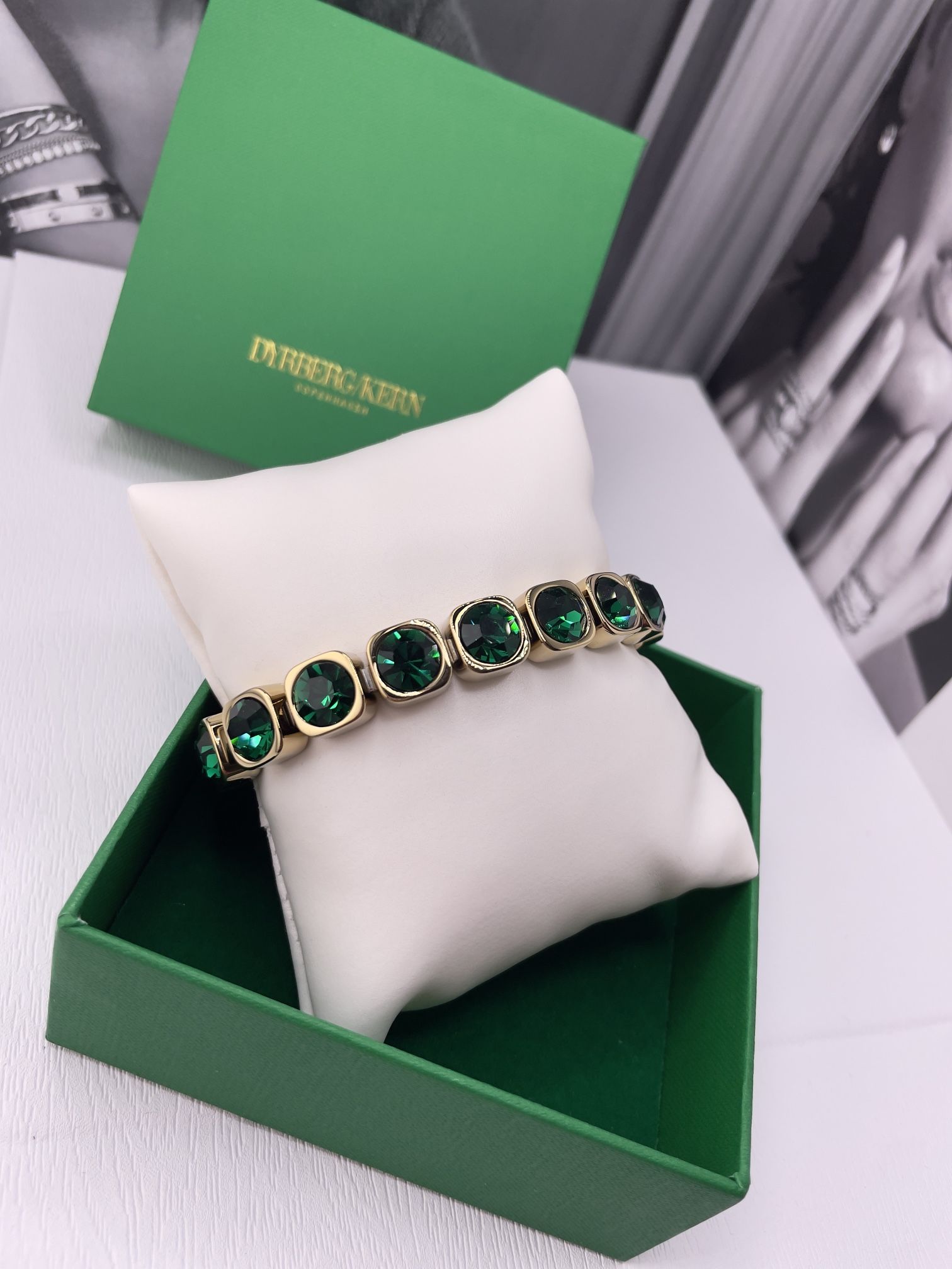Green Crystal Bracelet, Gold Plated Chunky Emerald Green Tennis Bracelet
