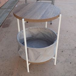 Round Side Table with Storage Basket