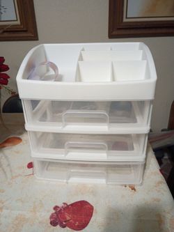 White Plastic Makeup Organizer with Drawers