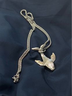 Silvertone Whale Pendant on a 24” Stainless Steel Box Chain