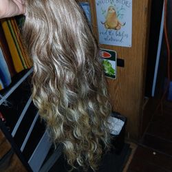 Blonde Brown Mix Curl Wavy Wig