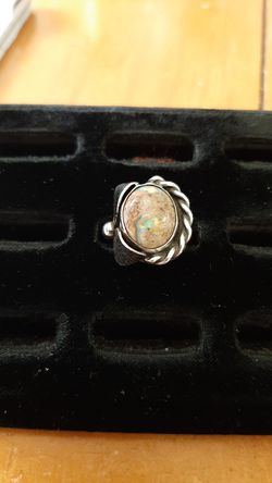 Mid century gorgeous authentic Shell Aquamarine Aqua Opal Sterling silver ring
