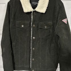 Olive Green Guess Corduroy Sherpa Jacket (L)
