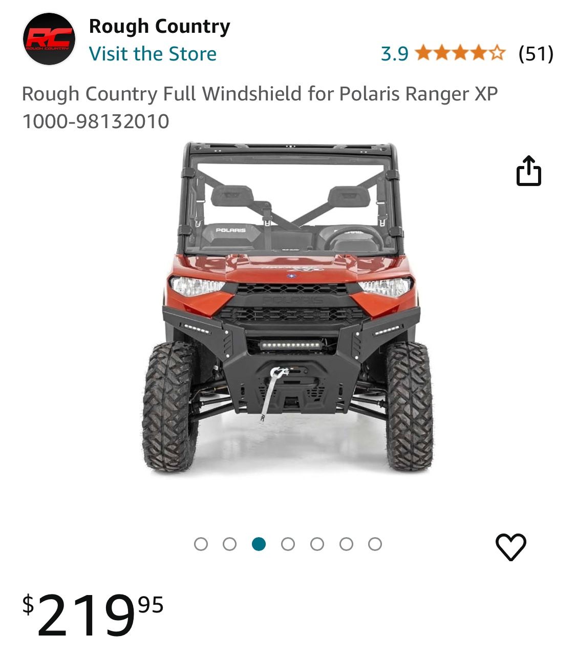 Rough Country Full Windshield for Polaris Ranger XP 1000-(contact info removed)0