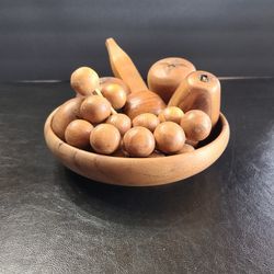 MCM Carved Wooden Fruit In Bowl