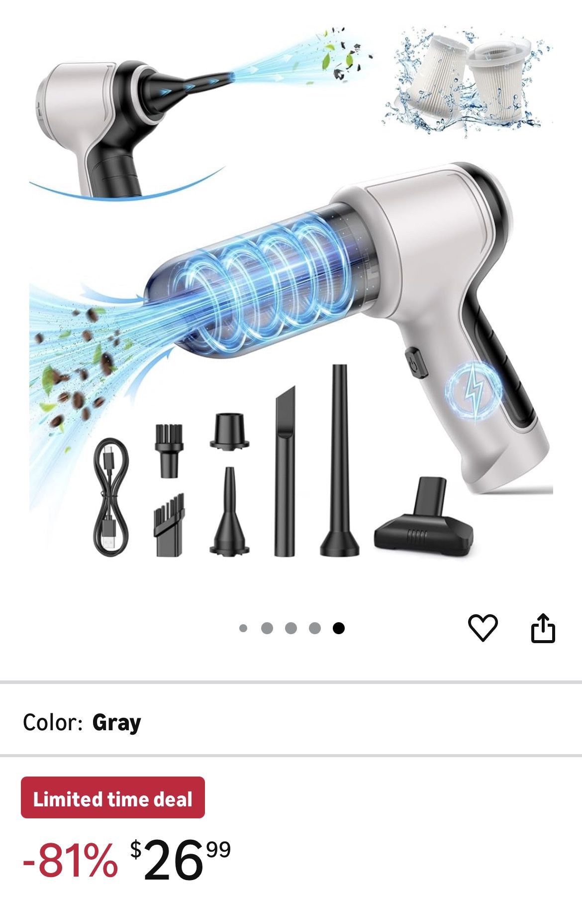 π In π¦ Car Vacuum Cleaner, 15000Pa Handheld Cordless Rechargeable Wet&Dry Vacuum,120W High Power for Car,Pet,Home,Office Cleaning,Washable HEPA Filt
