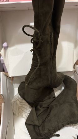 Olive Green Suede Over-the-Knee Boots