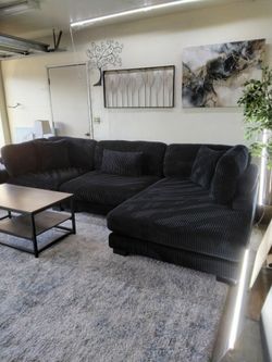 New Black Corduroy Sectional Couch Free Delivery 🛋️