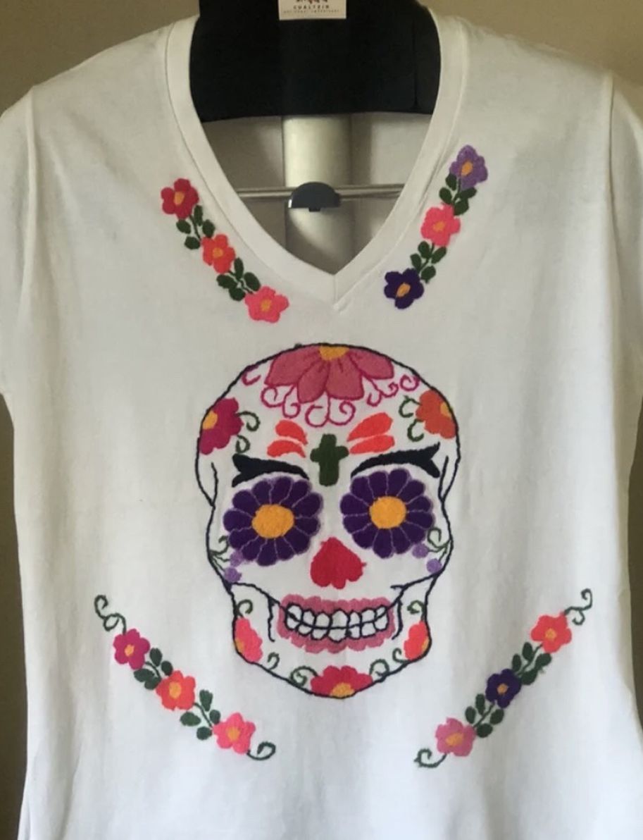 Dia De Los Muertos Shirt (women Size XL) Handmade / Playera Bordada A Mano Por Artesanos Rurales 