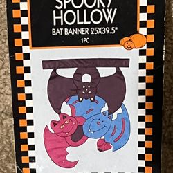 New Spooky Hallow Bat Banner Flag Halloween decor 25” x 35”