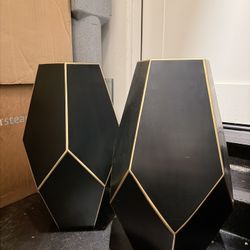 Pair of Modern Black & Gold Faceted Side Tables / End Tables