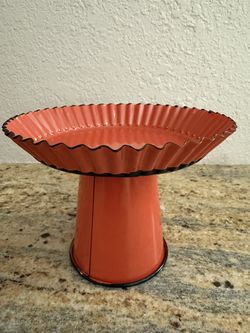 Orange Galvanized Metal Pedestal Stand – Farmhouse Decor