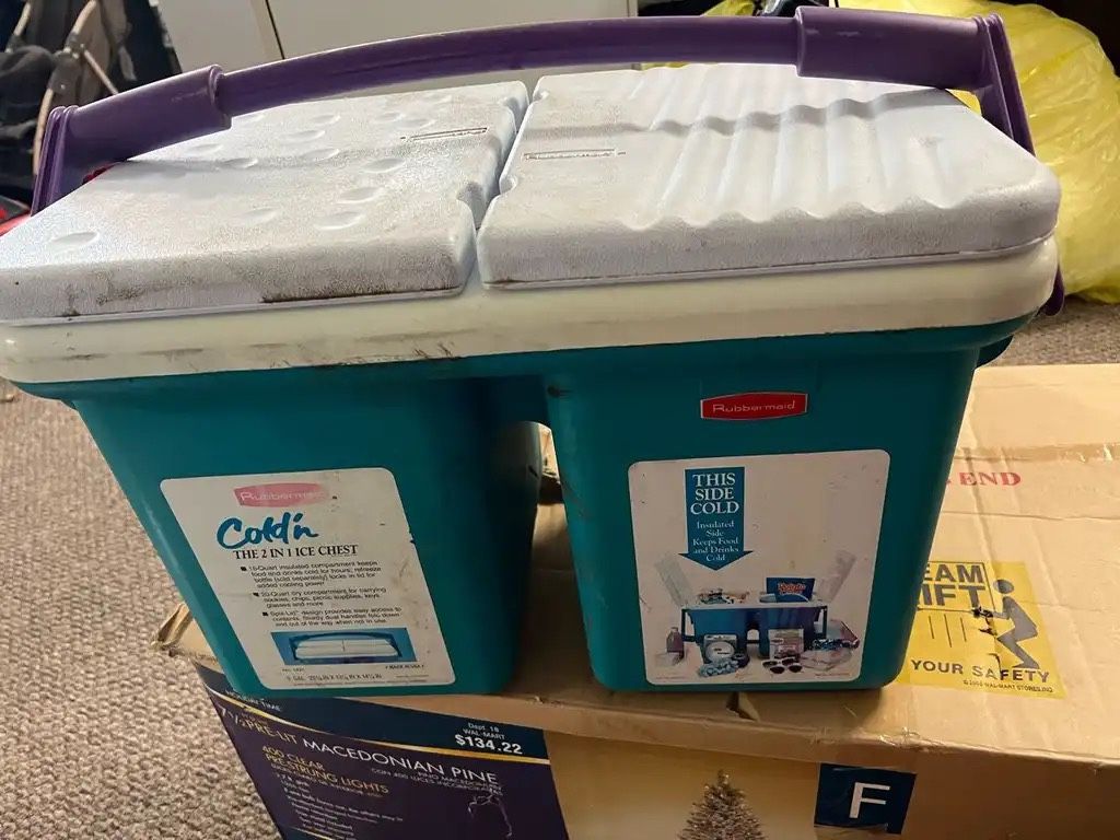 RUBBERMAID Cold n Dry Large Insulated Cooler 2 In 1 Ice Chest 9 Gallon USA Vtg