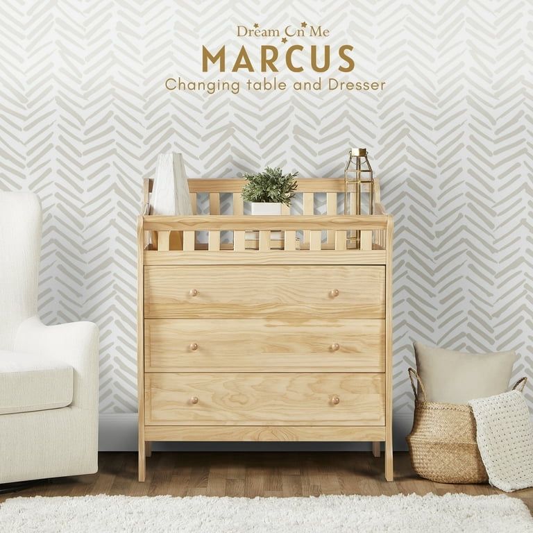 Dream On Me Marcus Changing Table Nursery Dresser Drawer Natural Wood