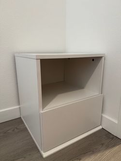 White Nightstand with Open Shelf and Drawer