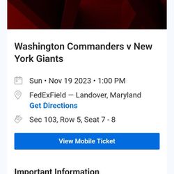 2 Tickets for The Washington Commanders vs NY Giants 