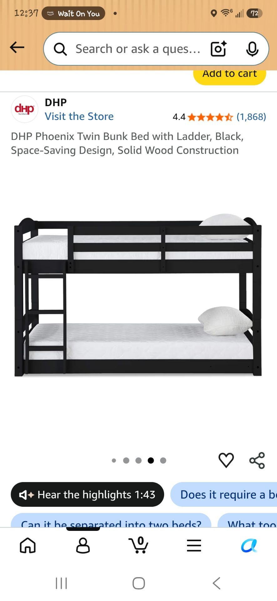 Twin bunk bed