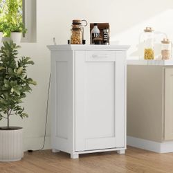 White Hidden Trash Can Cabinet With Ozone Deodorizer